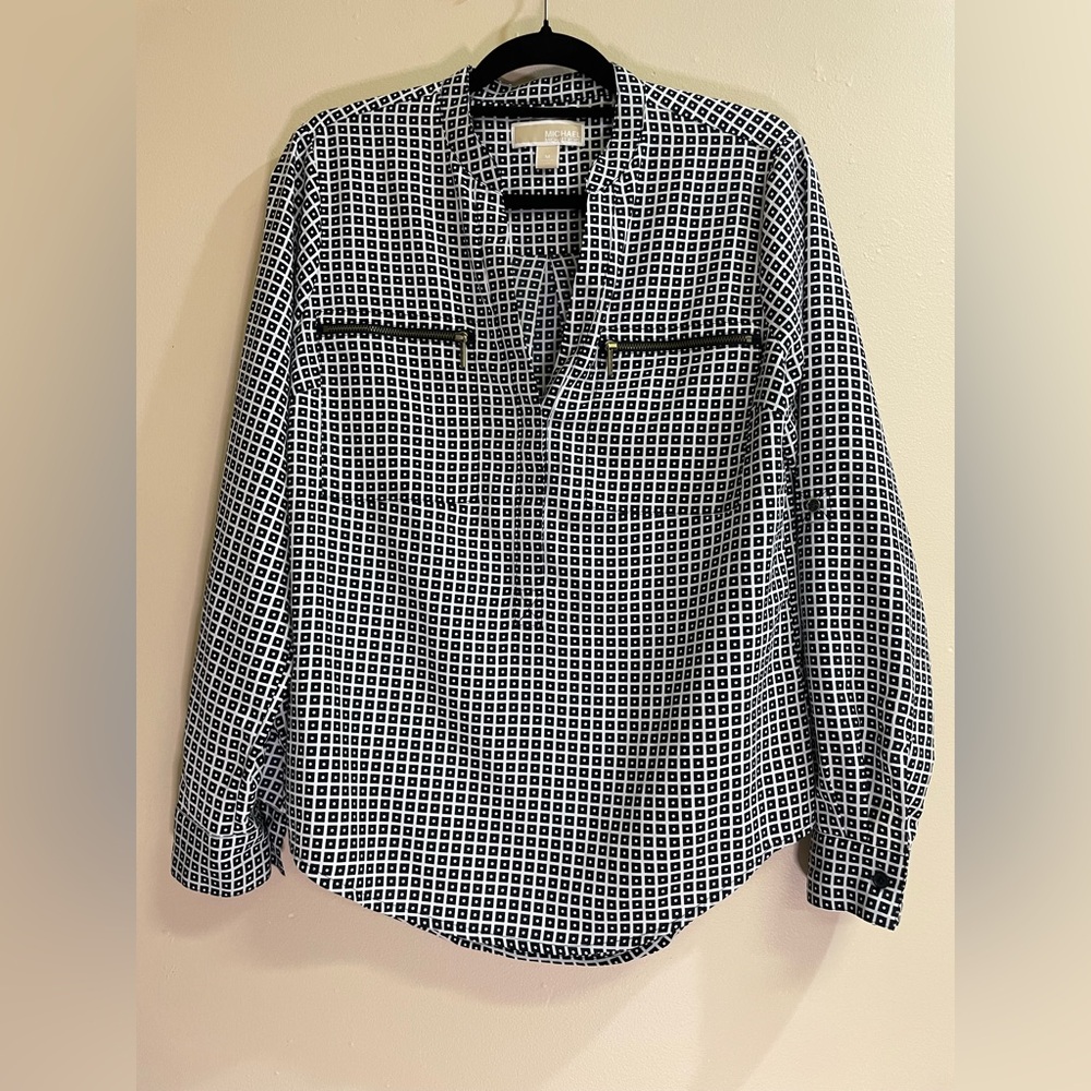 MICHAEL Michael Kors Black White Geometric Pattern Blouse Women’s Size M